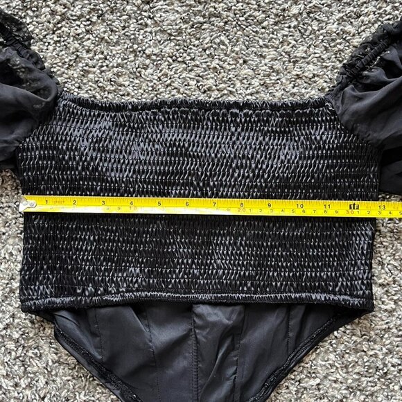 Black Corset Top Large Off the Shoulder Lace Trim Puffy Balloon Sleeve Whimsigot - Picture 5 of 7